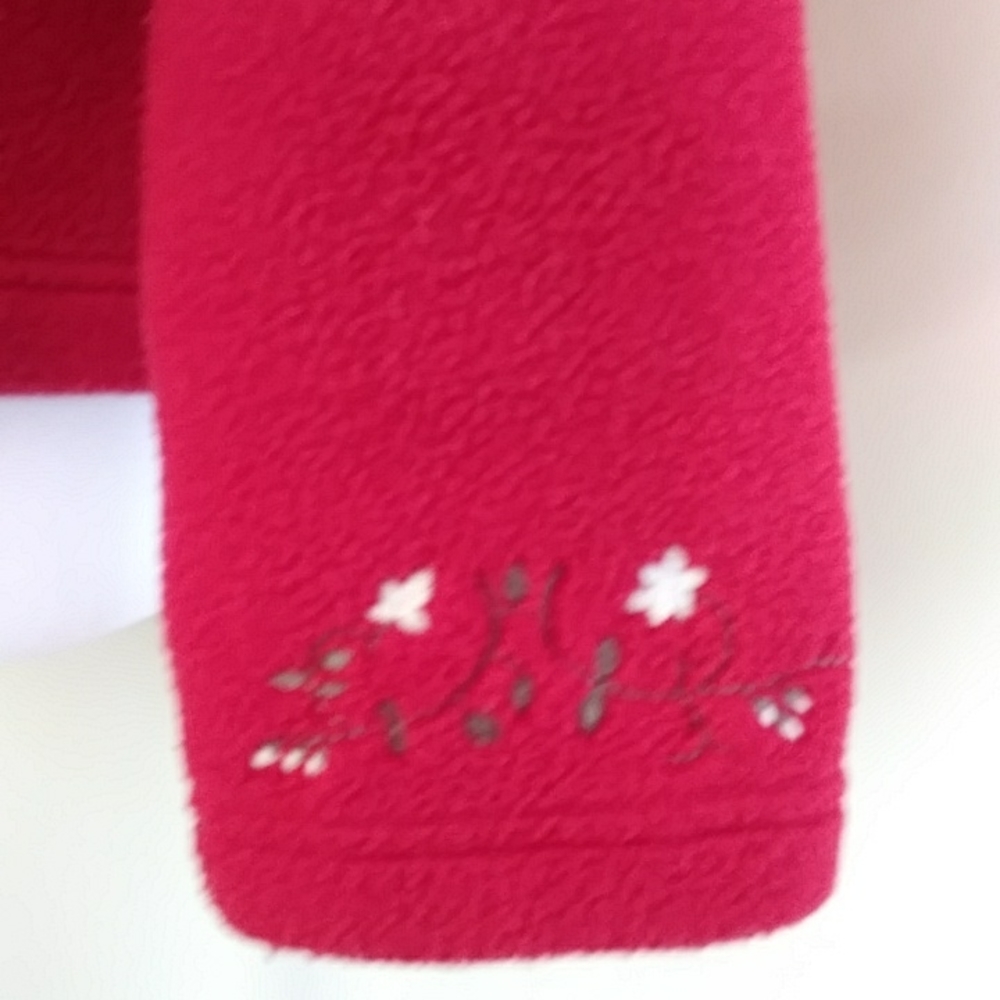L.L. Bean Fleece Floral Button Up Embroidered Cardigan Sweater XS Regular Red - Picture 6 of 16